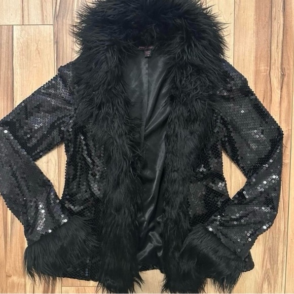 🔥 Betsey Johnson Sequin Penny Lane Fur Jacket - Picture 4 of 5